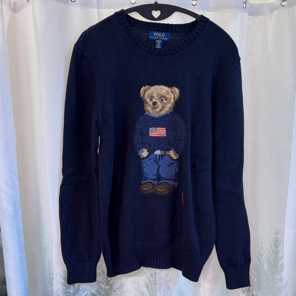 Polo by Ralph Lauren Navy Sweater with Bear Design Boys XL